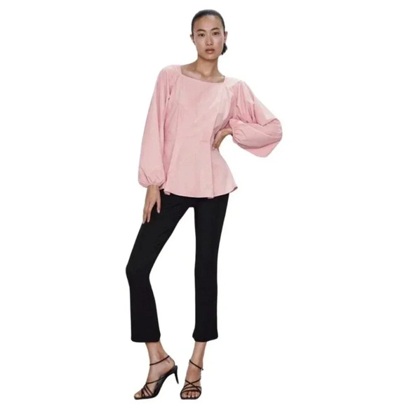 Zara Pink Balletcore Puff Balloon Sleeve Blouse Top With Darts Size Small - Picture 2 of 3